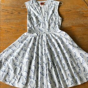 Tory Burch sz4 Cotton & Cotton lined White Blue Cherry fitnflare Talley Dress